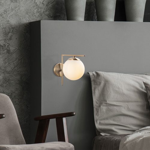 Modern Wall Lamp with Metal Body & Glass Cap, Antique Finish, 15 x 28 x 23 cm | Max 40W, E14 Socket, Double Insulated, IP20 | Perfect for Glam, Scandinavian, & Hotel Decor