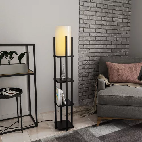 Stylish black floor lamp, metal housing, height 130 cm | Fabric cap, 25 x 25 cm Sole | E27 socket, max 40W | 200 cm Cable length | Elegant lighting for modern living rooms and bedrooms