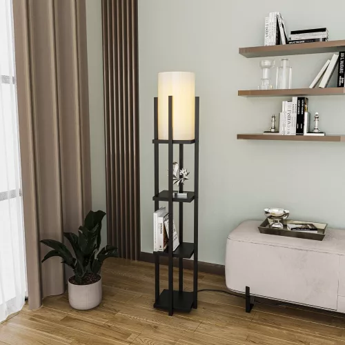 Stylish black floor lamp, metal housing, height 130 cm | Fabric cap, 25 x 25 cm Sole | E27 socket, max 40W | 200 cm Cable length | Elegant lighting for modern living rooms and bedrooms