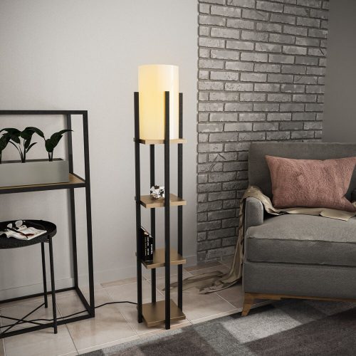 Elegant floor lamp with metal housing, black and gold design, height 130 cm | 25 cm width and depth, E27 socket, 40 W Max, 200 cm cable | Stylish lighting for modern living rooms and bedrooms