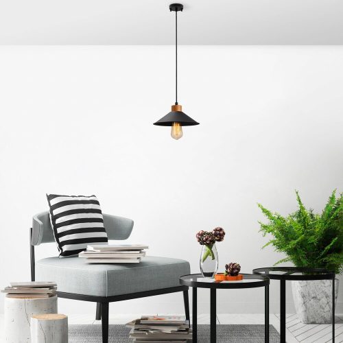 Industrial Scandinavian Chandelier, Black Metal Body, 32 x 32 cm, Height 78 cm, E27 Socket Max 40W, 90 cm Cable | Stylish Lighting for Modern Spaces