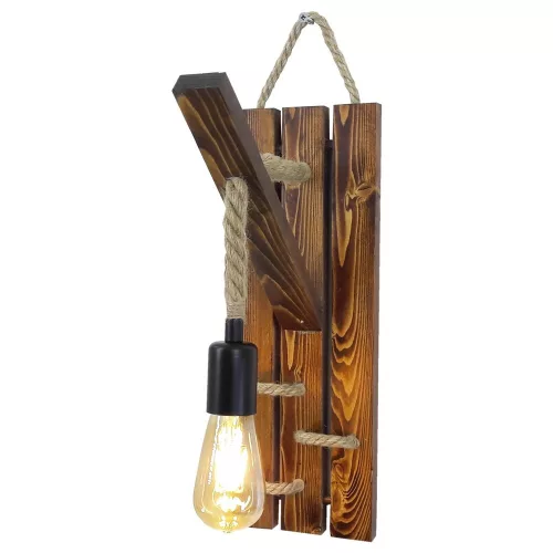 Handmade solid pine wall lamp, walnut color, 29 x 45 x 23 cm | 1 x E27 Max 40W Socket | IP20 rated | Modern rustic design for interior design, elegant lighting solution for any room