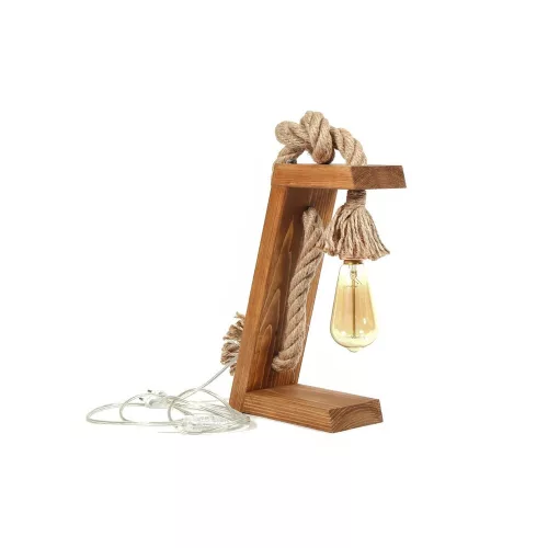 Handmade table lamp, brown and gold, 20 x 35 x 10 cm | 100% PINE WOOD, oven-dried, lacquer coating | 2m cable, 1m jute rope, on/off switch, E27 socket (max. 40W) | Rustic modern design for interior design