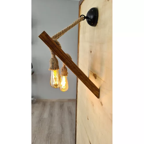 Handmade solid pine wall lamp, walnut color, 45 x 25 x 23 cm | 2 x E27 Max 40W Socket | IP20 rated | Modern rustic design for elegant interior design and ambient lighting
