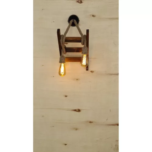 Handmade solid pine wall lamp, walnut color, 45 x 25 x 23 cm | 2 x E27 Max 40W Socket | IP20 rated | Modern rustic design for elegant interior design and ambient lighting