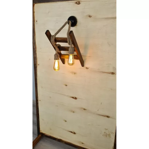 Handmade solid pine wall lamp, walnut color, 45 x 25 x 23 cm | 2 x E27 Max 40W Socket | IP20 rated | Modern rustic design for elegant interior design and ambient lighting