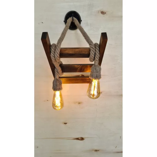 Handmade solid pine wall lamp, walnut color, 45 x 25 x 23 cm | 2 x E27 Max 40W Socket | IP20 rated | Modern rustic design for elegant interior design and ambient lighting