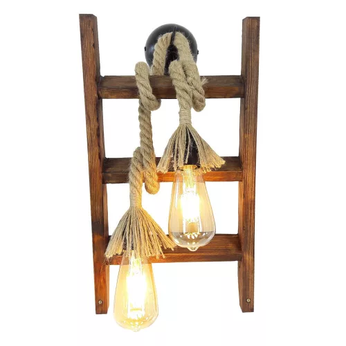 Handmade solid pine wall lamp, walnut color, 45 x 25 x 23 cm | 2 x E27 Max 40W Socket | IP20 rated | Modern rustic design for elegant interior design and ambient lighting