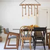 Elegant chandelier with a wooden body, black and wooden design, 80 x 8 cm, height 90 cm, 6 x E27 Max 40W, 40 cm Cable | Modern rustic design, perfect for living room and dining room, IP20 rating