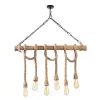 Elegant chandelier with a wooden body, black and wooden design, 80 x 8 cm, height 90 cm, 6 x E27 Max 40W, 40 cm Cable | Modern rustic design, perfect for living room and dining room, IP20 rating