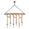 Elegant chandelier with a wooden body, black and wooden design, 80 x 8 cm, height 90 cm, 6 x E27 Max 40W, 40 cm Cable | Modern rustic design, perfect for living room and dining room, IP20 rating