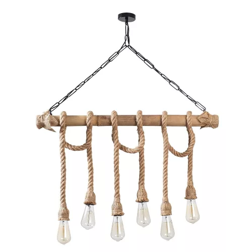 Elegant chandelier with a wooden body, black and wooden design, 80 x 8 cm, height 90 cm, 6 x E27 Max 40W, 40 cm Cable | Modern rustic design, perfect for living room and dining room, IP20 rating