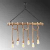 Elegant chandelier with a wooden body, black and wooden design, 80 x 8 cm, height 90 cm, 6 x E27 Max 40W, 40 cm Cable | Modern rustic design, perfect for living room and dining room, IP20 rating