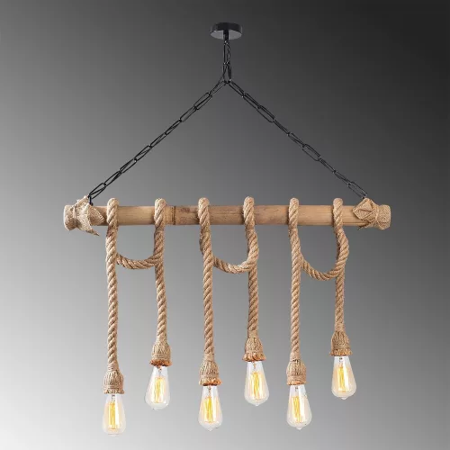Elegant chandelier with a wooden body, black and wooden design, 80 x 8 cm, height 90 cm, 6 x E27 Max 40W, 40 cm Cable | Modern rustic design, perfect for living room and dining room, IP20 rating