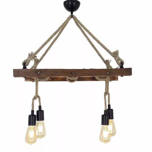 Handmade walnut chandelier, 80 x 34 x 60 cm | 100% solid pine, 4 x E27 Max 40W | Modern rustic design, IP20 | Perfect for living room, dining room and entrance, elegant lighting solution