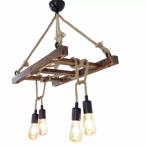 Handmade walnut chandelier, 80 x 34 x 60 cm | 100% solid pine, 4 x E27 Max 40W | Modern rustic design, IP20 | Perfect for living room, dining room and entrance, elegant lighting solution