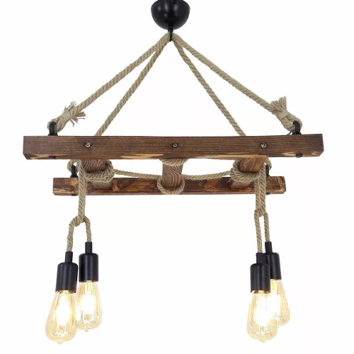 Handmade walnut chandelier, 80 x 34 x 60 cm | 100% solid pine, 4 x E27 Max 40W | Modern rustic design, IP20 | Perfect for living room, dining room and entrance, elegant lighting solution