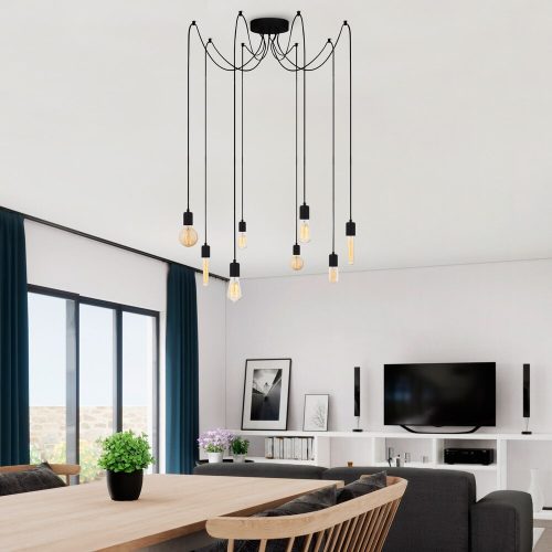 Industrial Black Chandelier, 156 x 156 cm, Adjustable Height, 8 x E27 Max 40W | Metal Body, Modern Design, Perfect for Home & Office Decor