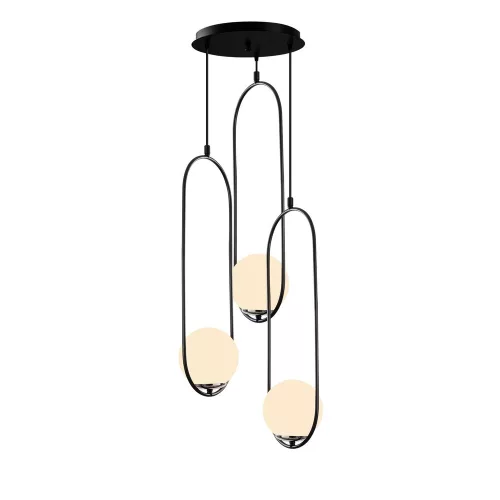 Modern industrial chandelier, black metal body, diameter 44 cm, height 146 cm | 3 x E27 sockets (max. 40 W) | Stylish black and white design for Scandinavian and modern decor | Bulb not included
