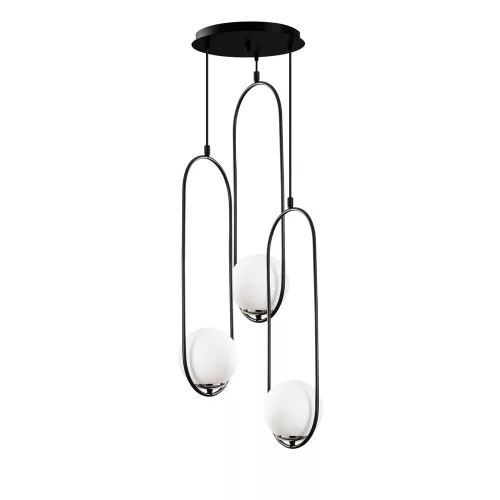 Modern industrial chandelier, black metal body, diameter 44 cm, height 146 cm | 3 x E27 sockets (max. 40 W) | Stylish black and white design for Scandinavian and modern decor | Bulb not included