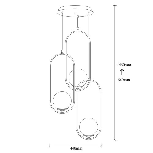 Modern industrial chandelier, black metal body, diameter 44 cm, height 146 cm | 3 x E27 sockets (max. 40 W) | Stylish black and white design for Scandinavian and modern decor | Bulb not included