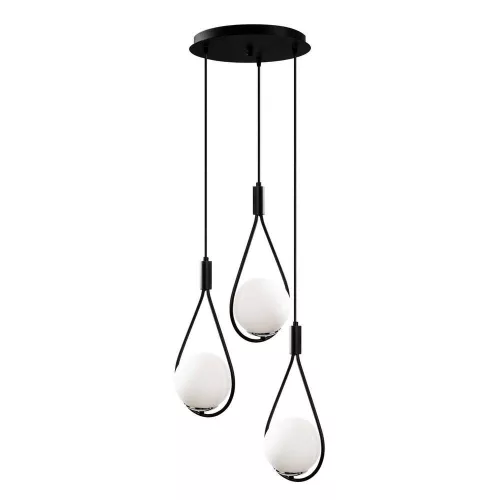 Modern industrial chandelier, black metal body, diameter 46 cm, height 136 cm | 3 x E27 sockets (max. 40 W) | Elegant Scandinavian design, perfect for home and office decor | Bulb not included