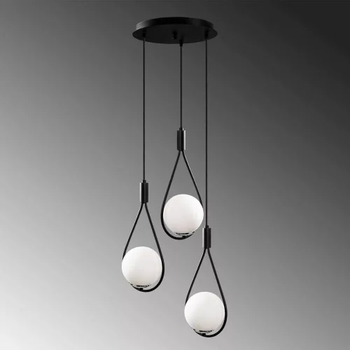 Modern industrial chandelier, black metal body, diameter 46 cm, height 136 cm | 3 x E27 sockets (max. 40 W) | Elegant Scandinavian design, perfect for home and office decor | Bulb not included
