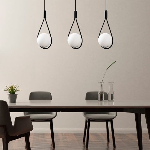 Modern Industrial Chandelier, Black Iron Body, 70 x 15 cm, Height: 146 cm | 3 x E27 Max 40W | Elegant Glass Cap, Scandinavian Design | Perfect for Home & Office Lighting, IP20 Rated