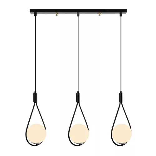 Modern industrial chandelier, black iron body, 70 x 15 cm, Height: 146 cm | 3 x E27 Max 40W | Elegant glass cap, Scandinavian design | Perfect for home and office lighting, IP20 rated