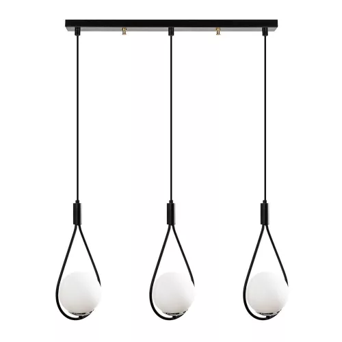 Modern industrial chandelier, black iron body, 70 x 15 cm, Height: 146 cm | 3 x E27 Max 40W | Elegant glass cap, Scandinavian design | Perfect for home and office lighting, IP20 rated
