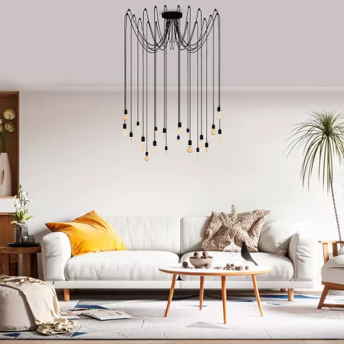 Industrial black chandelier, 246 x 246 cm, adjustable height 102 cm | Metal housing, 20 x E27 Max 40W | Stylish monochrome design for modern home and office spaces, IP20 classification, base plate 16 cm