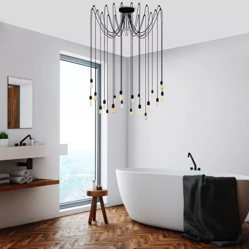 Industrial black chandelier, 246 x 246 cm, adjustable height 102 cm | Metal housing, 20 x E27 Max 40W | Stylish monochrome design for modern home and office spaces, IP20 classification, base plate 16 cm