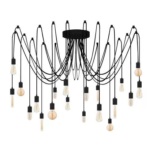Industrial black chandelier, 246 x 246 cm, adjustable height 102 cm | Metal housing, 20 x E27 Max 40W | Stylish monochrome design for modern home and office spaces, IP20 classification, base plate 16 cm