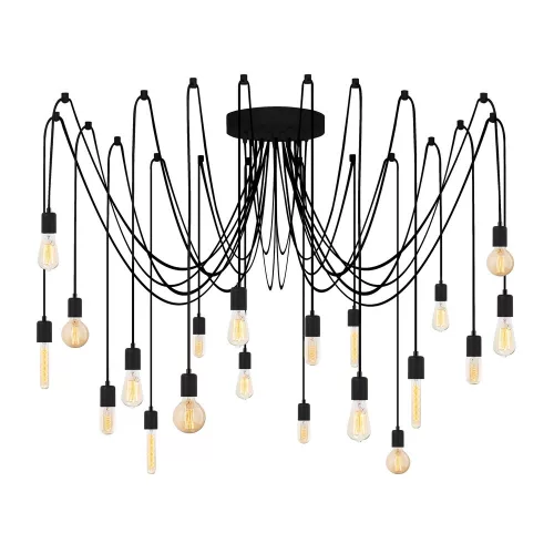 Industrial black chandelier, 246 x 246 cm, adjustable height 102 cm | Metal housing, 20 x E27 Max 40W | Stylish monochrome design for modern home and office spaces, IP20 classification, base plate 16 cm