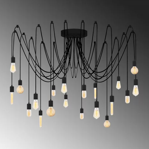 Industrial black chandelier, 246 x 246 cm, adjustable height 102 cm | Metal housing, 20 x E27 Max 40W | Stylish monochrome design for modern home and office spaces, IP20 classification, base plate 16 cm