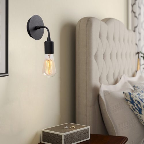 Elegant Black Wall Lamp, Metal Body, 10 x 12 cm, Height 100 cm, E14 Max 40W, IP20 | Glamorous Hotel-Style Lighting for Modern Spaces