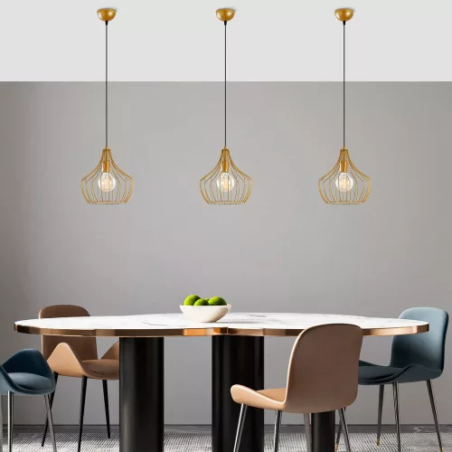 Elegant gold chandelier, diameter 27 cm, height 126 cm | Metal housing, E27 socket (max. 40W) | 90 cm cable, IP20 | Modern Glam design for living room, dining room and entrance - Stylish lighting solution
