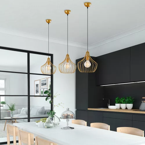 Elegant gold chandelier, diameter 27 cm, height 126 cm | Metal housing, E27 socket (max. 40W) | 90 cm cable, IP20 | Modern Glam design for living room, dining room and entrance - Stylish lighting solution