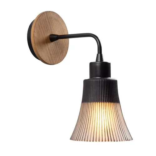 Modern industrial wall lamp, black iron body, with glass cap, height 28 cm, diameter 13 cm, E27 socket (max. 40 W) | Stylish Scandinavian design for home and office, perfect for new decoration