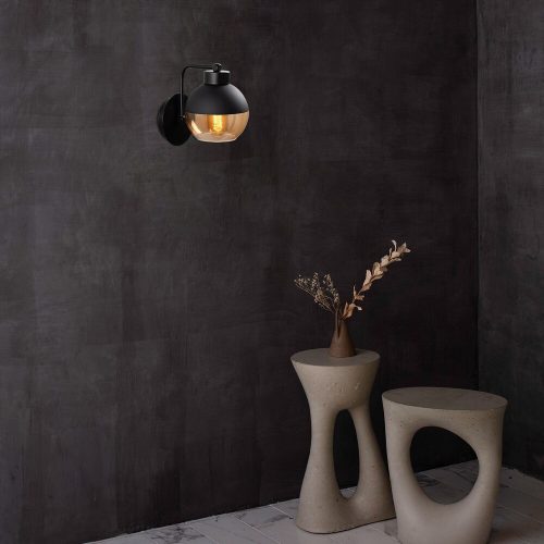 Elegant Black Wall Lamp, Metal Body, 10 x 12 cm, Height 100 cm, E14 Max 40W, IP20 | Glamorous Hotel-Style Lighting for Modern Spaces