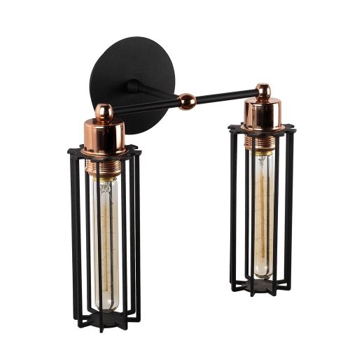 Industrial wall lamp, black metal housing, 28 cm diameter x 30 cm height | 2 x E27 sockets (max. 40 W) | Stylish and functional lighting for modern interior design, IP20 rating, perfect for any room