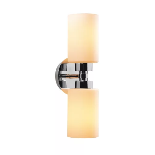 Scandinavian wall lamp, silver iron body, height 43 cm, diameter 11 cm | Glass cap (10 cm) | 2 x E27 sockets (max. 40 W) | Stylish and functional lighting for modern interior design, IP20 rating