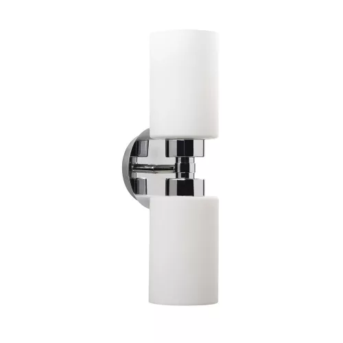 Scandinavian wall lamp, silver iron body, height 43 cm, diameter 11 cm | Glass cap (10 cm) | 2 x E27 sockets (max. 40 W) | Stylish and functional lighting for modern interior design, IP20 rating