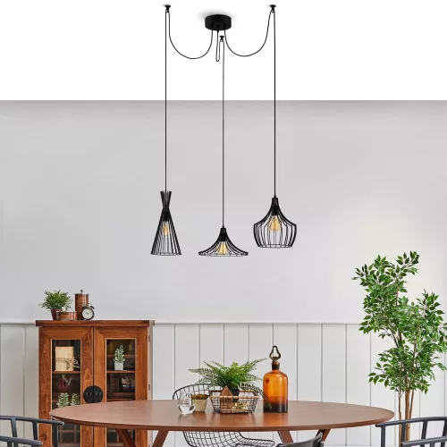 Industrial black chandelier, diameter 114 cm, adjustable height 130 cm, 3 x E27 Max 40W, IP20 | Stylish iron body, perfect for modern home decoration and unique lighting solutions, 180 cm cable length