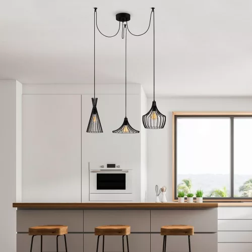 Industrial black chandelier, diameter 114 cm, adjustable height 130 cm, 3 x E27 Max 40W, IP20 | Stylish iron body, perfect for modern home decoration and unique lighting solutions, 180 cm cable length