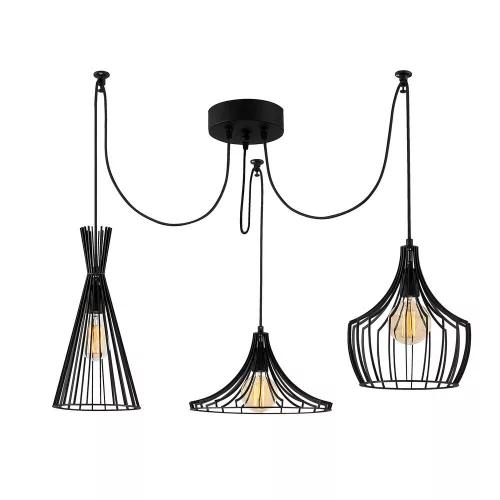Industrial black chandelier, diameter 114 cm, adjustable height 130 cm, 3 x E27 Max 40W, IP20 | Stylish iron body, perfect for modern home decoration and unique lighting solutions, 180 cm cable length