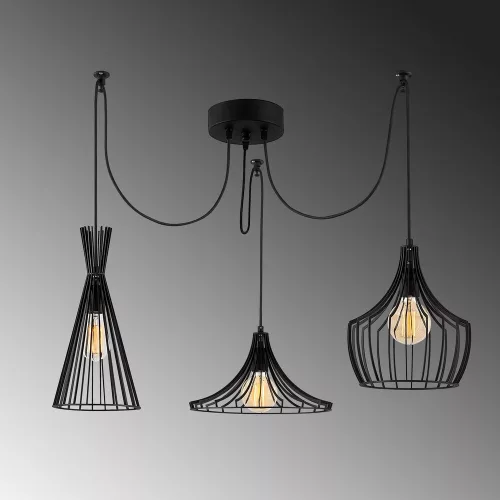 Industrial black chandelier, diameter 114 cm, adjustable height 130 cm, 3 x E27 Max 40W, IP20 | Stylish iron body, perfect for modern home decoration and unique lighting solutions, 180 cm cable length
