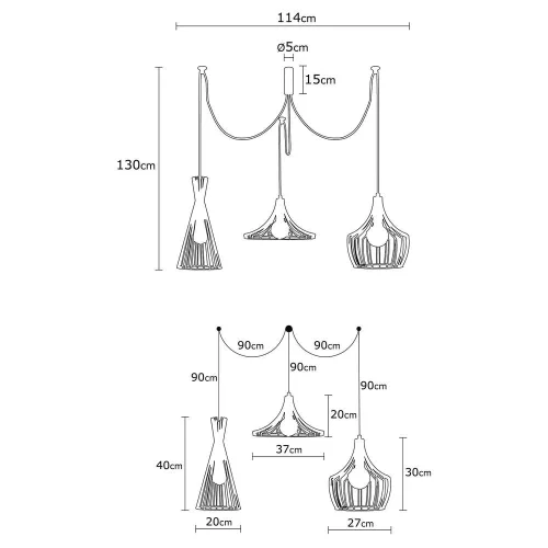 Industrial black chandelier, diameter 114 cm, adjustable height 130 cm, 3 x E27 Max 40W, IP20 | Stylish iron body, perfect for modern home decoration and unique lighting solutions, 180 cm cable length