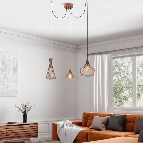 Modern copper chandelier, diameter 114 cm, adjustable height 130 cm, 3 x E27 Max 40W, IP20 | Stylish metal body, 180 cm cable, perfect for living room and dining room, elegant, innovative design
