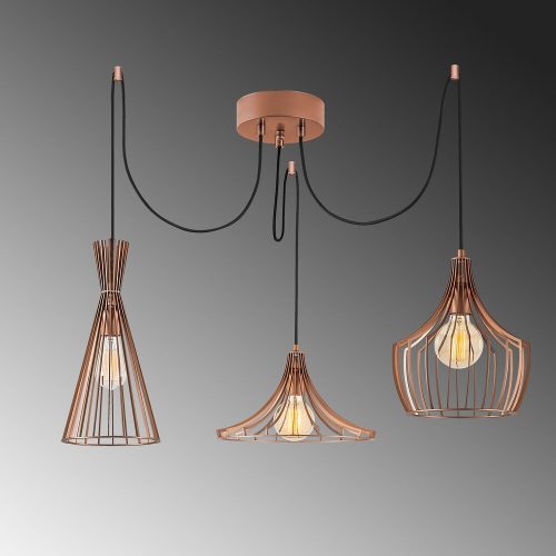 Modern copper chandelier, diameter 114 cm, adjustable height 130 cm, 3 x E27 Max 40W, IP20 | Stylish metal body, 180 cm cable, perfect for living room and dining room, elegant, innovative design